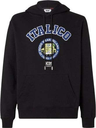 GCDS Gcds, Hoodies & sweatvesten, Heren, Zwart, XS, Katoen, Spongebob Italico Print Hoody