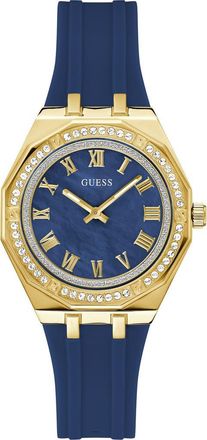 Guess Desire Crystal & Mother-of-Pearl Silicone Strap Watch, 36mm in Blue at Nordstrom