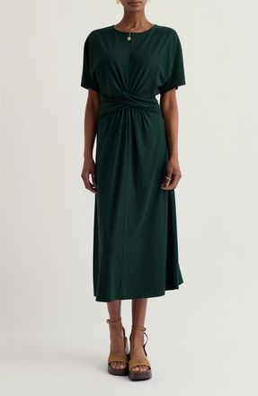 Seasalt Cornwall Water Mint Twist Front Organic Cotton Blend Midi Dress in Tehidy at Nordstrom, Size 10