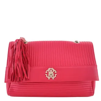 Roberto Cavalli Tulip Leather Flap Shoulder Bag with Tassel