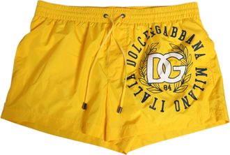 Dolce & Gabbana Gele Nylon Logo Druk Mannen Boxer Shorts Zwemkleding