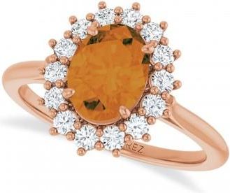 Allurez Oval Citrine & Diamond Halo Ring 14K Rose Gold (1.66ct)