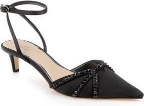 Badgley Mischka Indra Ankle Strap Pointed Toe Kitten Heel Pump in Black Satin at Nordstrom Rack, Size 7.5