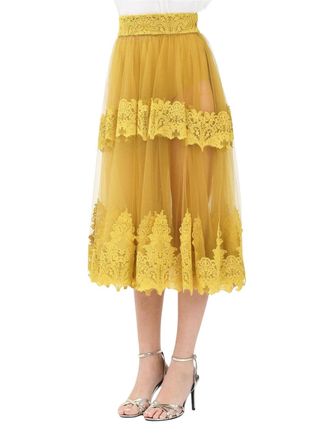 Elisabetta Franchi Curry Polyamide Elastane Embroidered Skirt