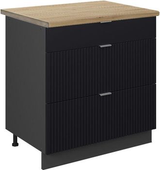 Vicco Mueble Bajo De Cocina Fame-line, Rayas Negras, 80 Cm Con 3 Cajones, Et Roble