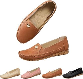 Generic Loafers for Women, Stylish Orthopedic Leather Shoes Womens Casual Slip-On Walking Flats Loafers, Business Casual Shoes (Brown,8.5)