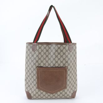 Gucci Brown Leather Coated Canvas Shoulder Bag Tote Bag (Pre-Owned)