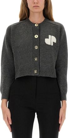 Patou Grey Logo Crew Neck Cardigan
