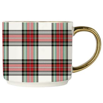 Sweet Water Decor Gold Handle Holiday Coffee Mug in White Plaid at Nordstrom