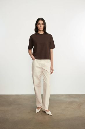 Enza Costa Short Sleeve Supima Structured Tee In Chocolate