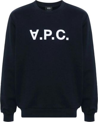 A.P.C. Navy Blue Katoenen Trui Jersey Textuur - Heren - Sweatshirts - Blauw - S - Katoen - Hoodies & sweatvesten