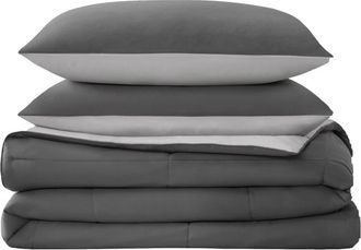 Lucky Brand Reversible Box Stitch Comforter & Sham Set in Dark Gray/Light Gray at Nordstrom Rack, Size Twin/twin Xl
