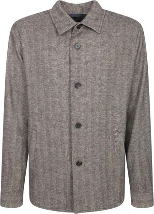 Harris Wharf London Overhemden, Heren, Beige, M, Wol, Herringbone Wool Overshirt
