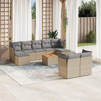 vidaXL Juego De Sof&aacute;s Jard&iacute;n Con Cojines Beige 10 Pzas Rat&aacute;n Sint&eacute;tico Vidaxl