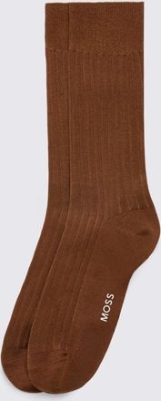 Moss Chestnut Mercerised Ribbed Sock