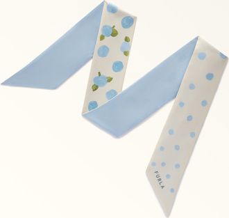 Furla Metropolis Bandeau Celestial Blu Twill Di Seta Con Stampa Rose Pois Donna