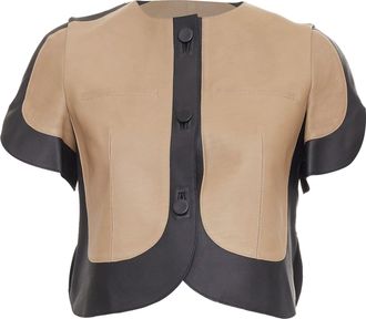 Marni tan black calf leather curved panel petal sleeves cropped jacket IT38 XS