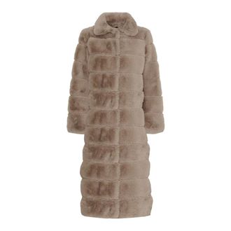 Notyz Notyz - Lange jas van imitatiebont - Dames - Mantels - Beige - Maat: M Zijde