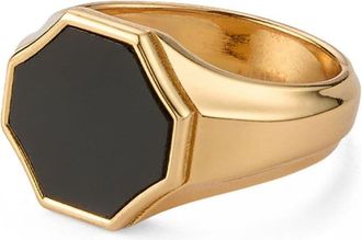 Emanuele Bicocchi Hex signet ring - unisex - 24kt Gold Plated Sterling Silver/Onyx - 21