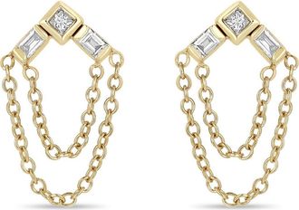 Zo&euml; Chicco Paris 14K Gold & Diamond Chain Drop Earrings in 14K Yellow Gold at Nordstrom