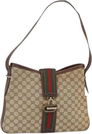 Gucci Pre-owned Shoulder Bags, female, Beige, Size: ONE SIZE Pre-owned Canvas Shoulder Bag