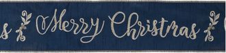 Melrose International Embroidered Merry Christmas Wired Ribbon 4 x 5 Yds. - Blue, Gold