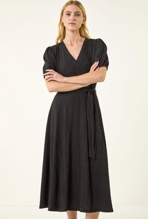 Roman Wrap Bodice Belted Midi Dress