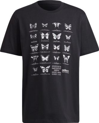 adidas Mens adidas originals Butterfly Printing Casual Sports Loose Short Sleeve Black T-Shirt HF4802