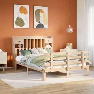 vidaXL Cama Con Estanter&iacute;a Sin Colch&oacute;n Madera Maciza De Pino 150x200cm Vidaxl