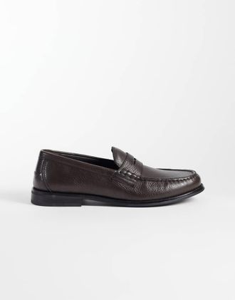 Asos mocassini penny in pelle martellata marrone