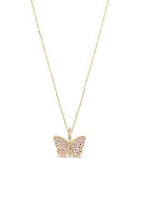 SHYMI Pav&eacute; Cubic Zirconia Butterfly Pendant Necklace in Gold at Nordstrom, Size 16