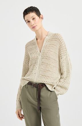 Brunello Cucinelli Dazzling braids cardigan in Beige at Nordstrom, Size Xx-Small Eu