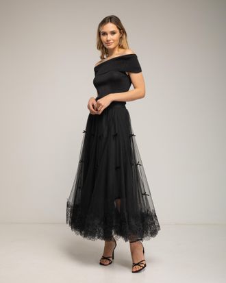 Tantra Tule midi-rok met kant aan de onderkant en strikdetails