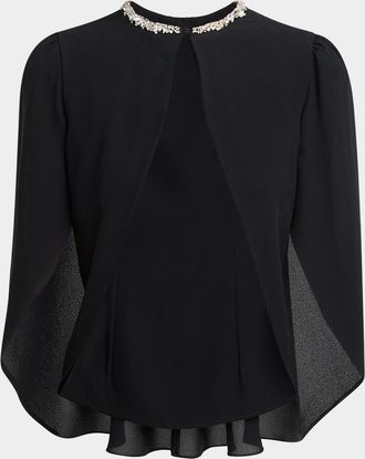 Alexander McQueen Embellished Silk Georgette Cape Top
