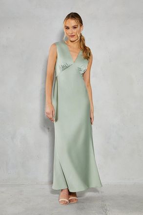 Oasis Womens Satin Open Back Detail Maxi Bridesmaids Dress - Sage Green - Size 10 UK