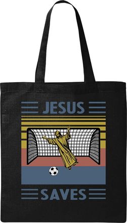 Generic Jesus Saves Football Fan Funny Graphic Natural Ecological Cotton Tote Bag Black