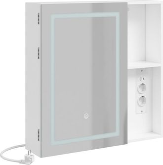 SoBuy Sobuy Armario Con Espejo Para Ba&ntilde;o Blanco Con Luz Led T&aacute;ctil Mueble De Ba&ntilde;o Estrecho Con Enchufe Y Usb Almacenaje De Pared Fondo Reducido 60&times;15.5&times;60 C