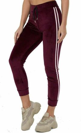 Generic Ladies Velvet (Velore) Jogger Tracksuit Pants Active Gym Yoga Fitness Bottoms 8-14 (Wine, 12-14)