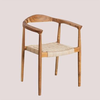 Sklum Sklum - Pack De 2 Sillas De Comedor Con Reposabrazos En Rat&aacute;n Y Madera De Teca Kiemer