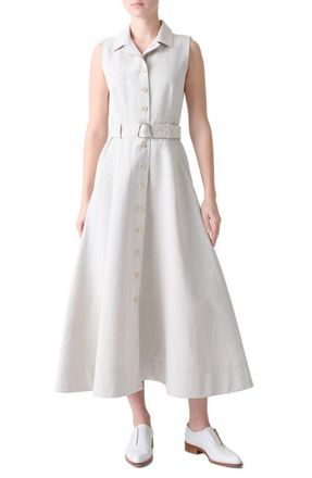 Akris Belted Cotton & Silk Blend Midi Shirtdress in Sand at Nordstrom, Size 6