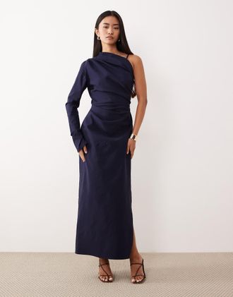 Asos Vestito midi monospalla drappeggiato blu navy