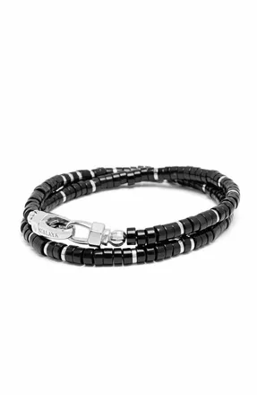 Nialaya Onyx Heishi Wrap Bracelet in Black Onyx/silver at Nordstrom, Size X-Large