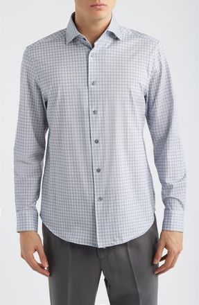 Bugatchi Devon OoohCotton Gingham Check Button-Up Shirt in Platinum at Nordstrom, Size Xxx-Large