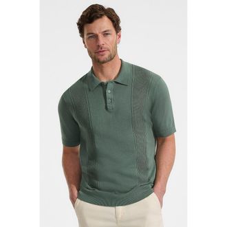 Lands End Short Sleeve Vertical Rib Button Down Sweater Polo in Eucalyptus at Nordstrom, Size Xx-Large