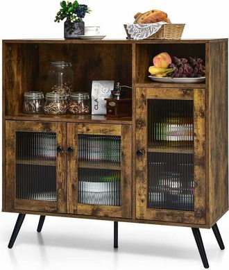 Costway Costway - Credenza Moderna con Tanto Spazio, Mobile per Cucina con Ante in Vetro Temperato, Dispositivo Antiribaltamento e Ripiani Regolabili, per