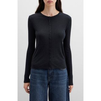 Mavi Long Sleeve Jersey Button-Up Top in Anthracite at Nordstrom, Size X-Small