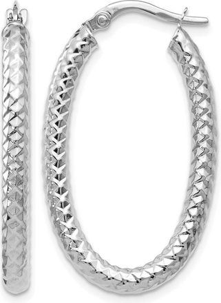 Diamond2Deal 14K White Gold Polished and Textured Round Shape Hoop Earrings