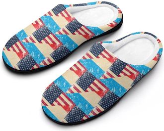 Generic U.S. And Luxembourg Vintage Flag Mens Slippers Memory Foam Winter Warm Sandals Slip On House Shoes Size 7-14