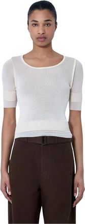 Christophe Lemaire Sheer Knit Top - Dames - Ronde hals truien - Beige - L - Truien & Vesten