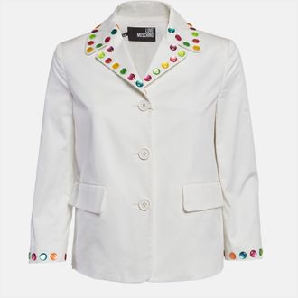 Love Moschino White Multicolor Stud Embellished Gabardine Blazer